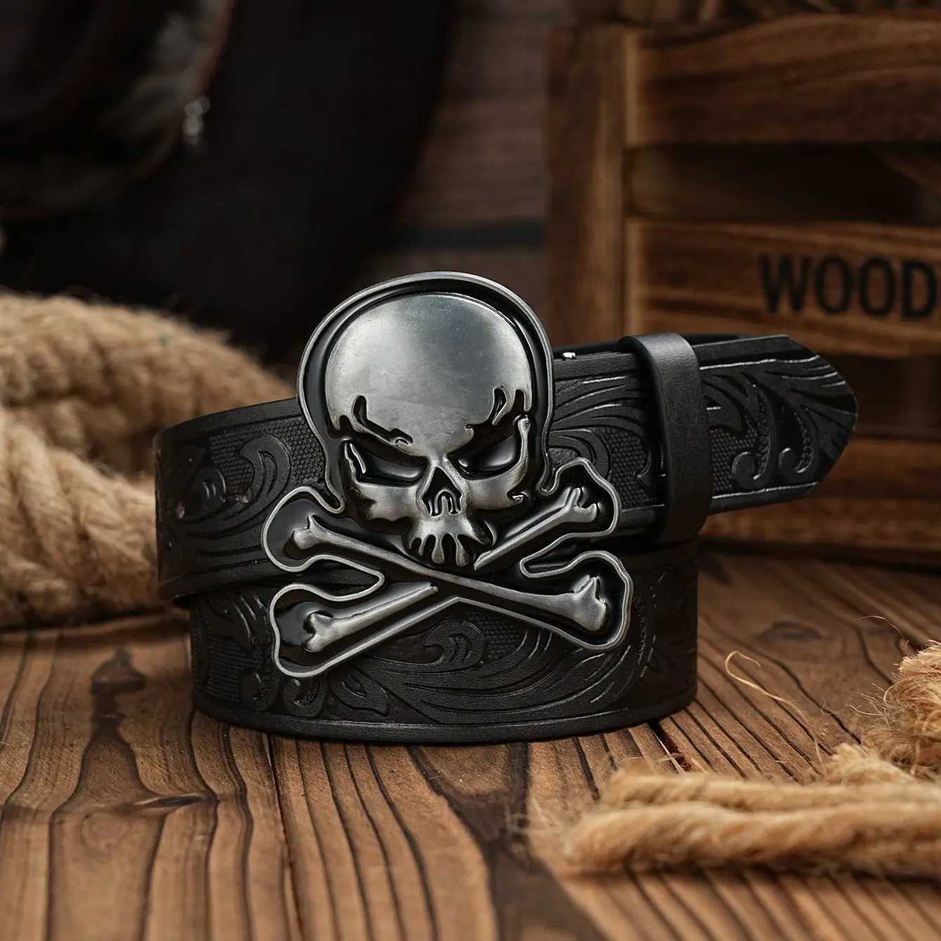 Skull Alloy PU Leather Belt for Men W250717