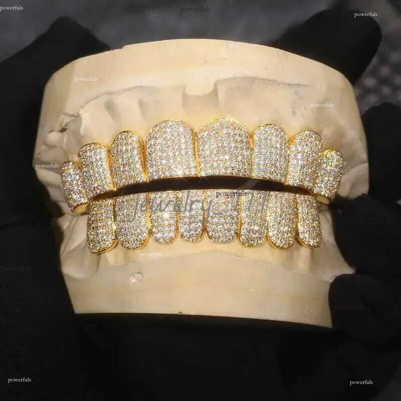 Custom Made Personalized Vvs Vvs1 Moissanite Dia Mens Hip Hop 14k White Iced Out Gold Plate Grillz Teeth Decoration