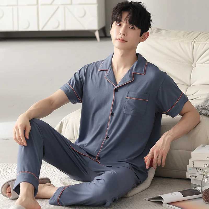 Plus Size Mens Modal Pajamas Set Summer Short Sleeve Cardigan Long Pants Homewear Suit Korean Youth Casual Loose Sleepwear W250717