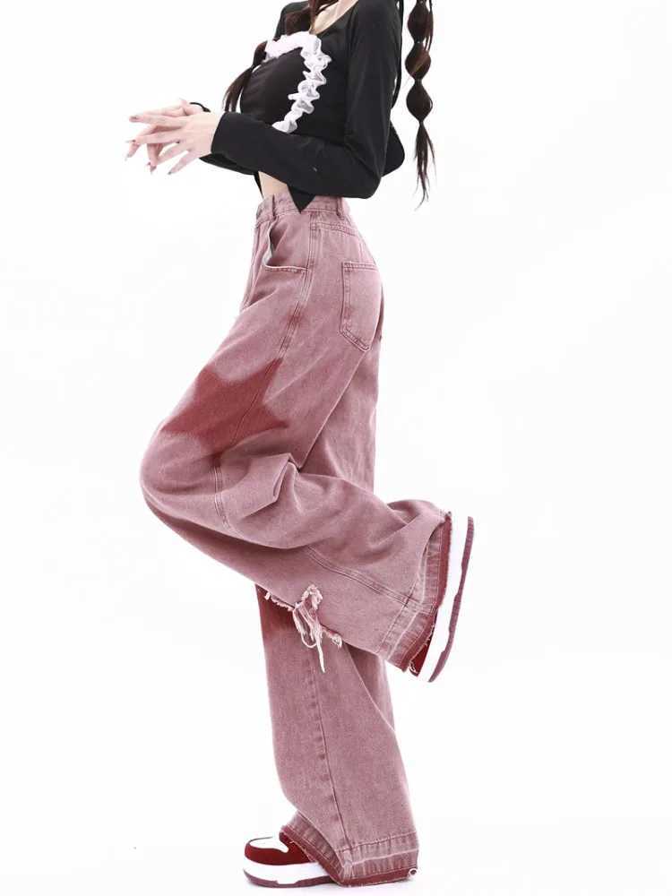 American Retro Jeans Five-point Star Raw Edge Splicing Loose Wide-leg Jeans Women Look Thin Trendy All-match Mopping Pants Women R250716