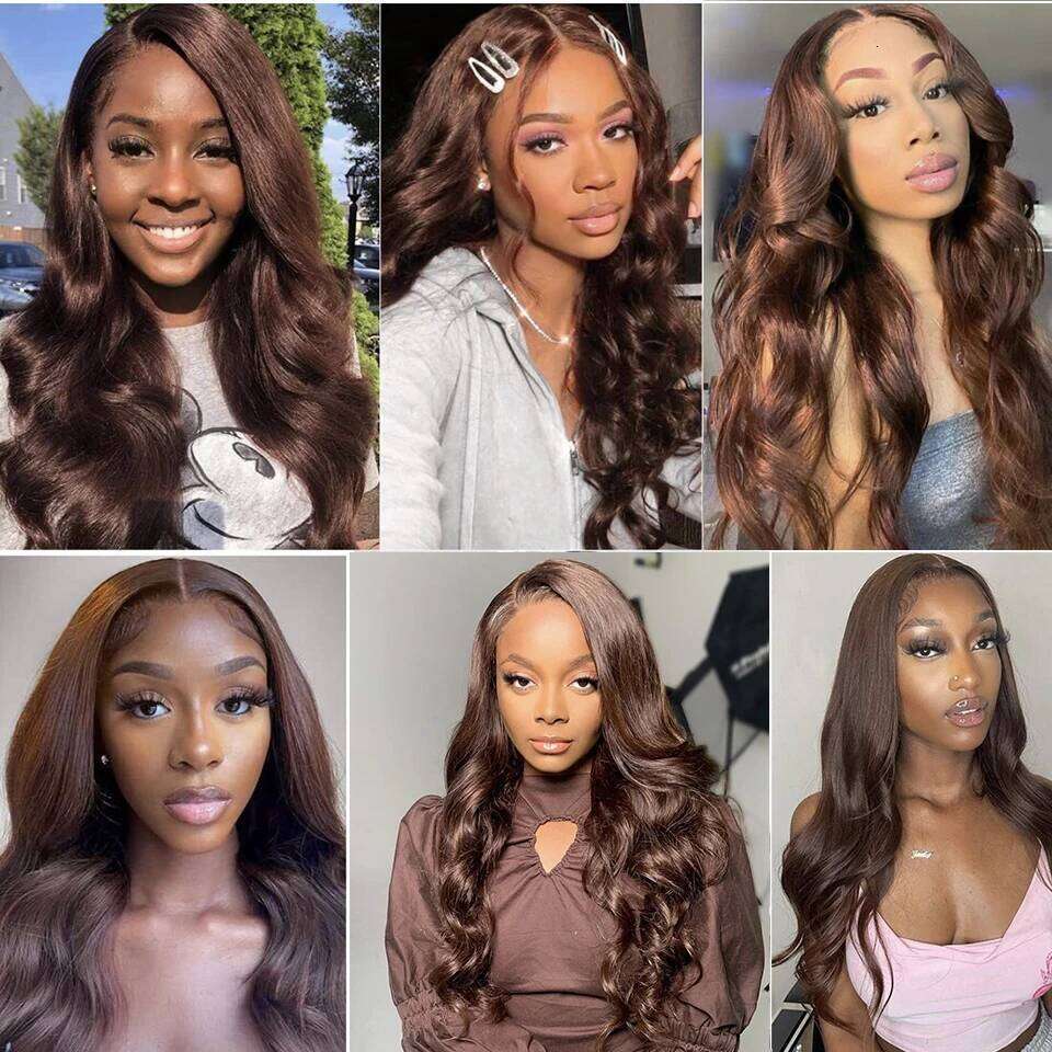 Chocolate Brown Body Wave Front Wig Transparent 13x6 HD Lace Frontal Preplucked Colored Human Hair Wigs 4x4 5x5 13x4