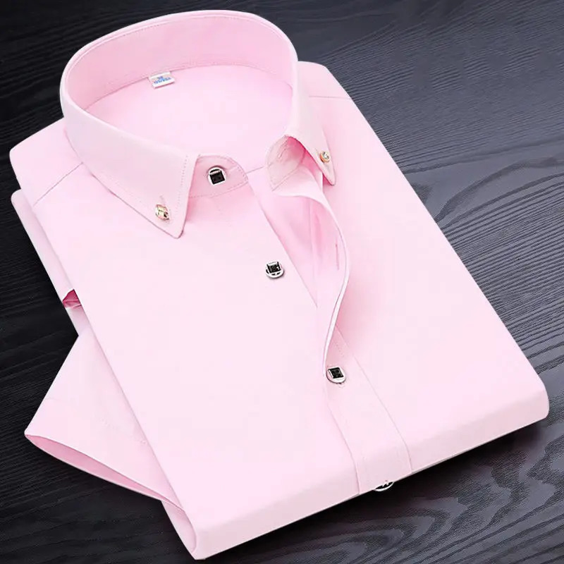 High Quality Nonironing Men Dress Shirt Short Sleeve Solid Male Clothing Fit Business Shirts White Blue Navy Black Red 250708