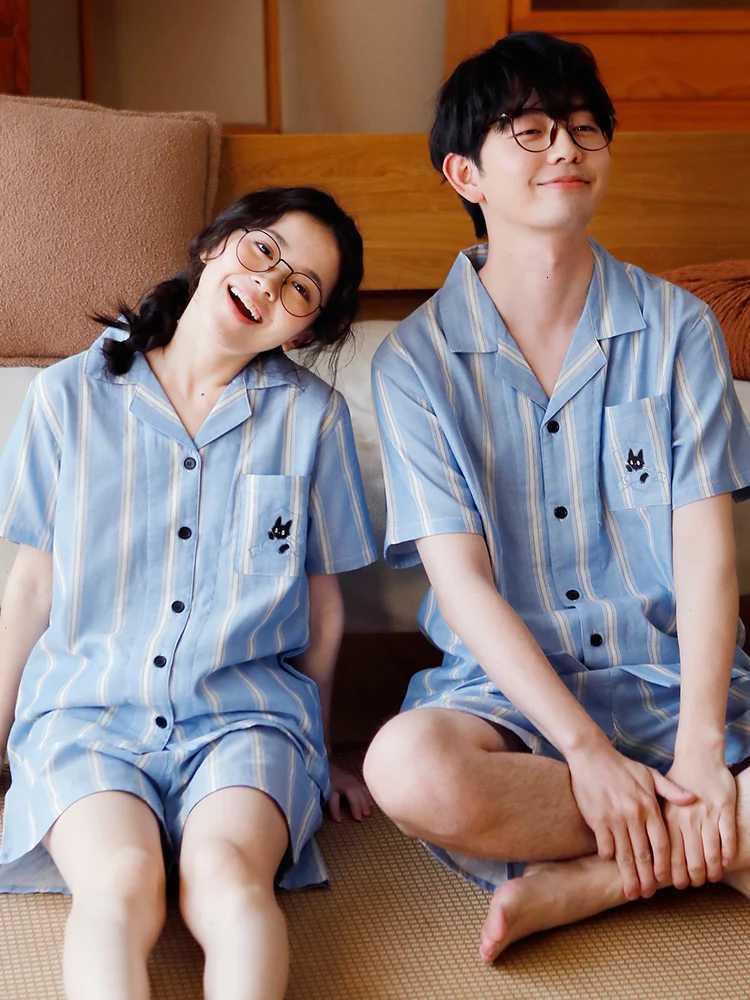 Couple Style Men Pajamas Summer Thin Style Pure Cotton Gauze High-End Short Sleeved Shorts Casual Home Wear New Two-Piece Set W250717