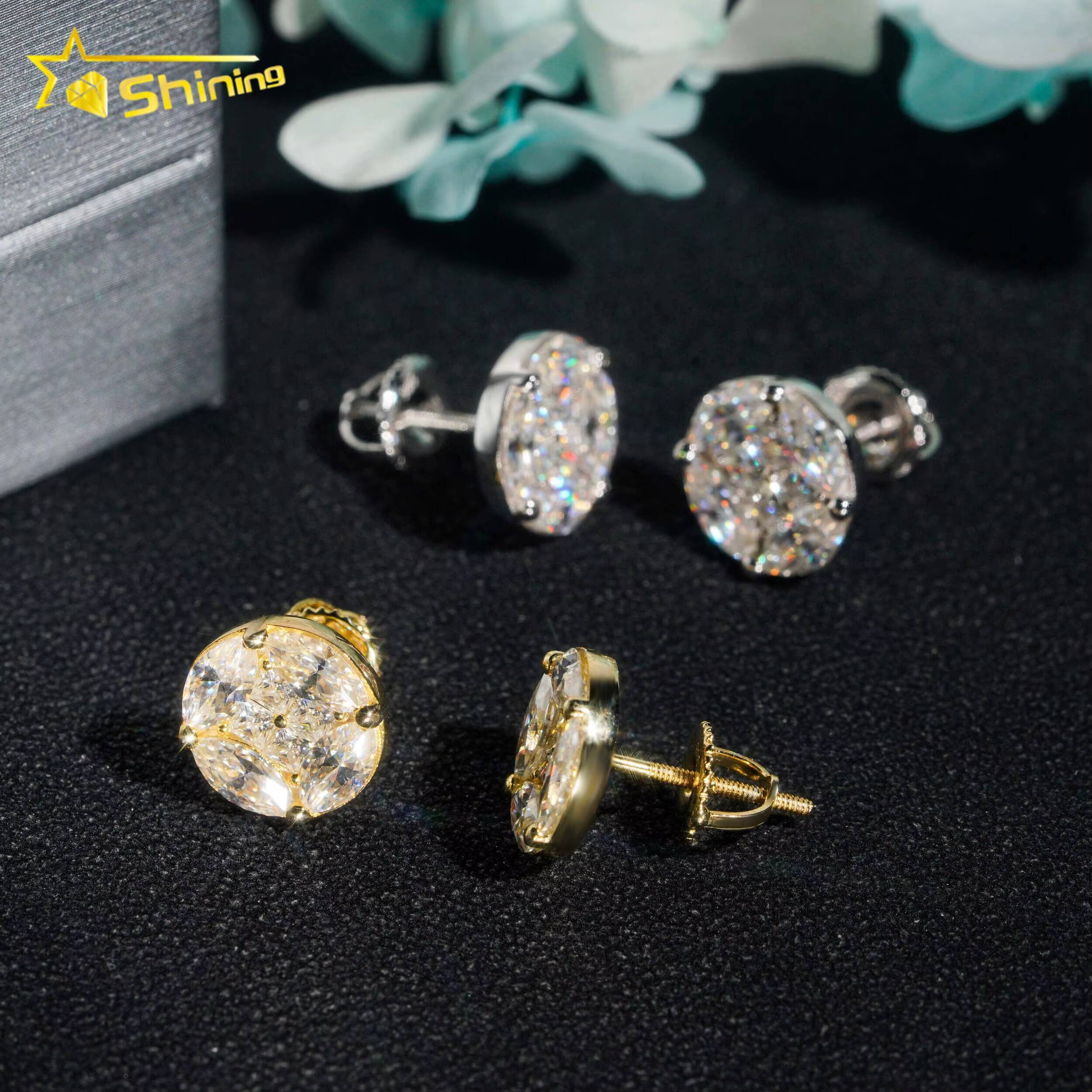 Pass Diamond Tester 925 Sterling Silver Hip Hop Stud Earrings High Quality Iced Out Vvs Moissanite Earrings