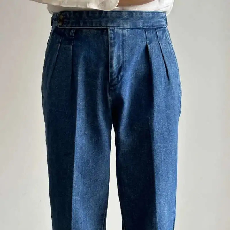 Straight Tube Loose Washed High Grade Business Pant Men Dress Trouser High Quality Double Pleated Jeans Straight Leg Pant Naples 250707