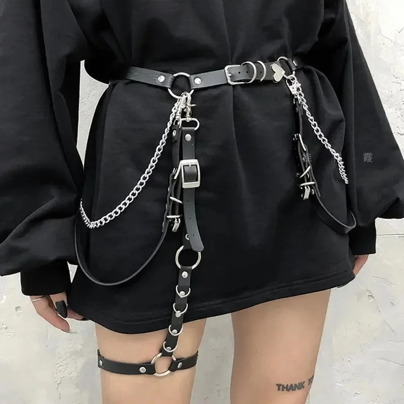 Women Skirt Belt Female Pu Leather Hip Hop Rock Nightclub Sexy Jeans Dress Heart Punk Belt with Metal Waist Chain 250715