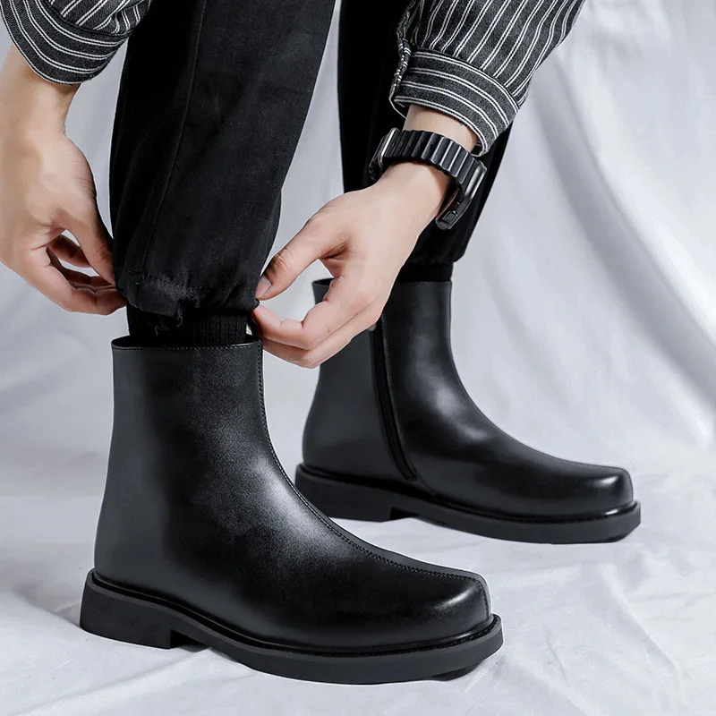 British style mens fashion chelsea boots square toe shoes cowboy original leather boot handsome ankle botas mans 250715