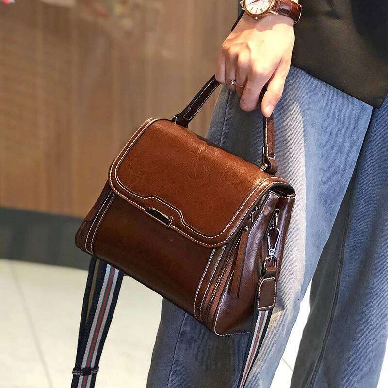 Oil Wax Cowhide Leather Women's Handbag 2024 New Crossbody Lady Commuter Summer Bag Handbill Shoulder Messenger Bags