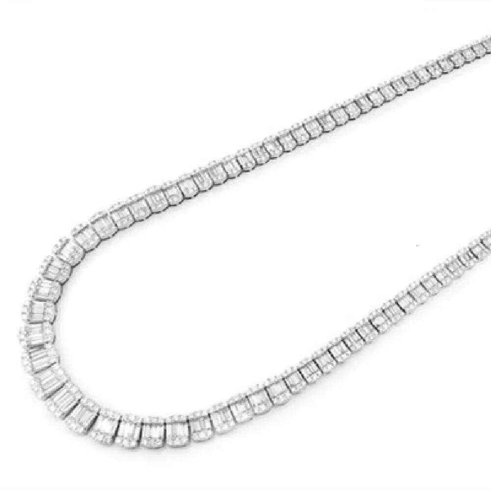9MM Hip Hop Baguette Diamond Tennis Necklace Jewelry 925 Sterling Silver Baguette Moissanite Diamond Chain