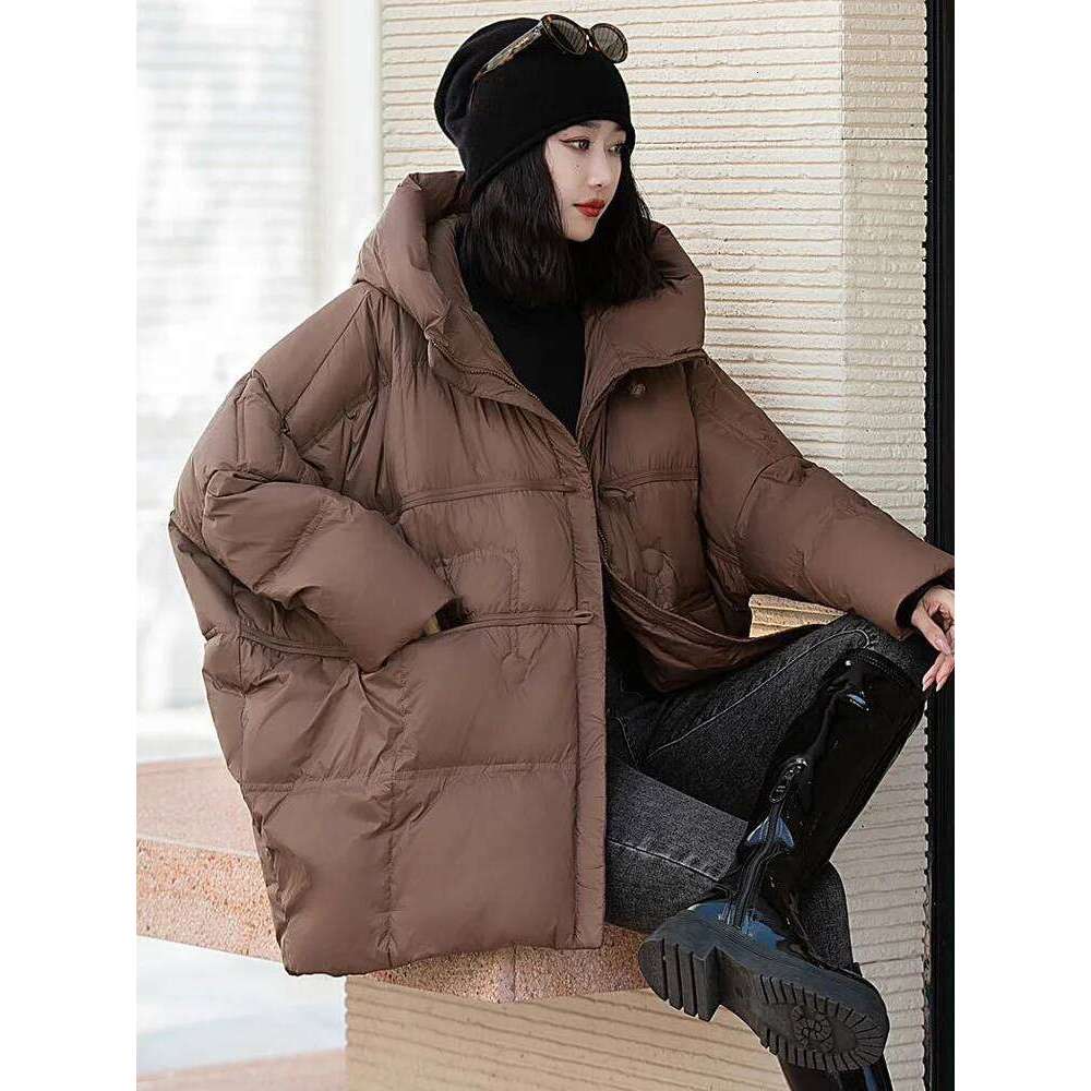 Janveny 90% White Duck Down Jacket Women Hooded Autumn Winter Warm Plus Size Puffer Coat Oversize Casual Loose Female Parkas MDNG