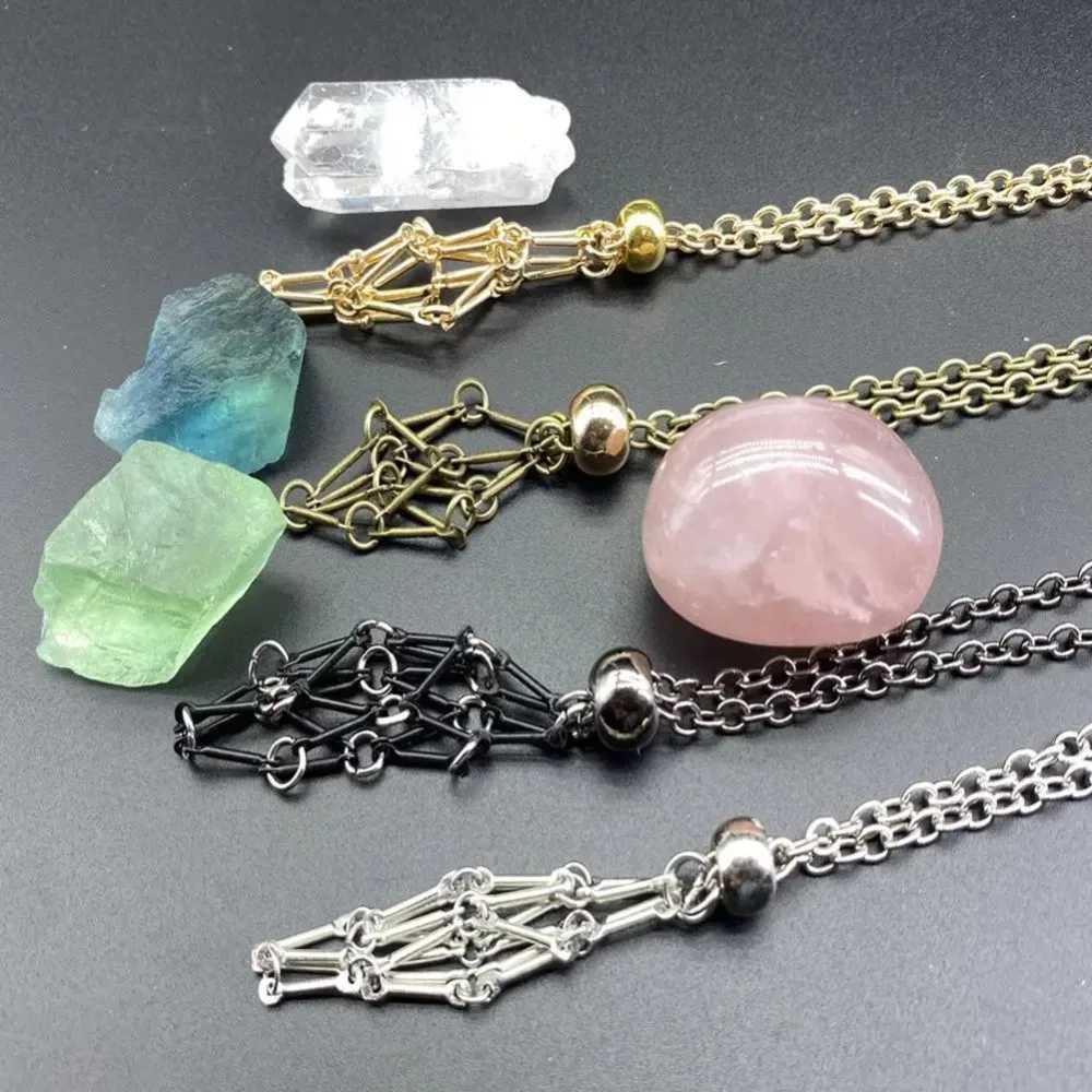 Metal Chain Crystal Cage Necklace DIY Stone Storage Stainless Steel Necklace Net Bag Necklace Jewelry Rhinestone Necklace HolderXJ250717