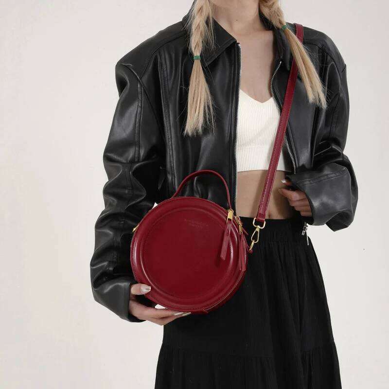 Solid color Crossbody For Round Small Handbag Women Fashion Designer Bags Leather Shoulder Bag Female Zipper Purses