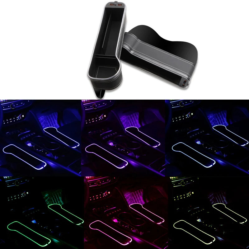 Car Seat Gap Filler Cup Holder 7 Colours Changing LED Car Crevice Storage Organizer Box With 2Usb Charger Car Accessories 250715