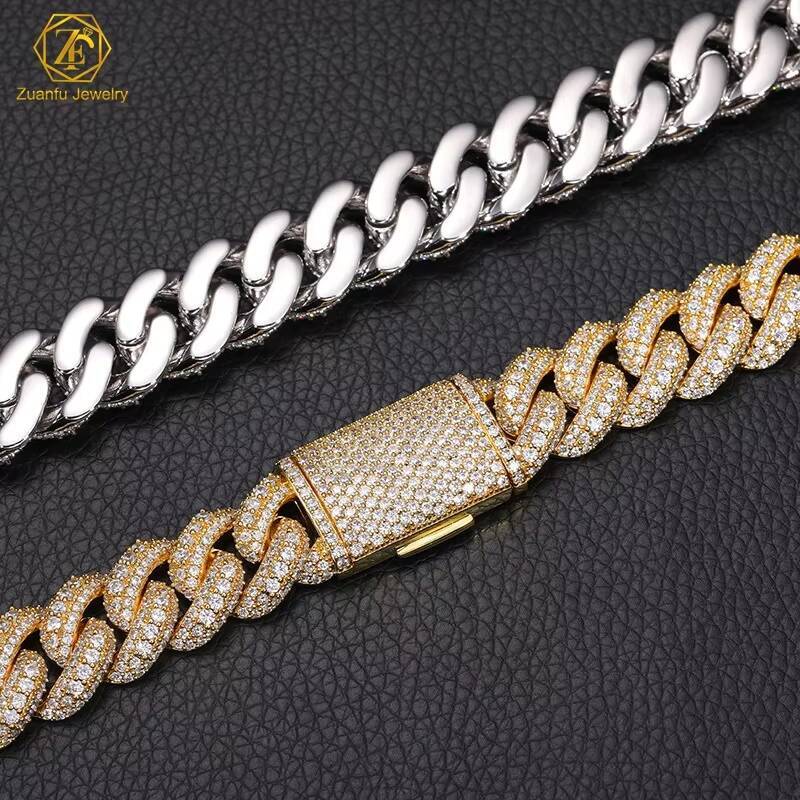 Wholesale Price Moissanite Miami Gold Cuban Chain Necklace 925 Sterling Silver Diamond Moissanite 15MM Iced Cuban Link Chains