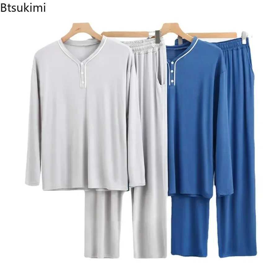 2025 Modal Pajama Sets Mens Long Sleeve Henley Shirt Tops and Pants Home Two Pieces Soft Cozy Sleepwear Outfits Loungewear Male W250717