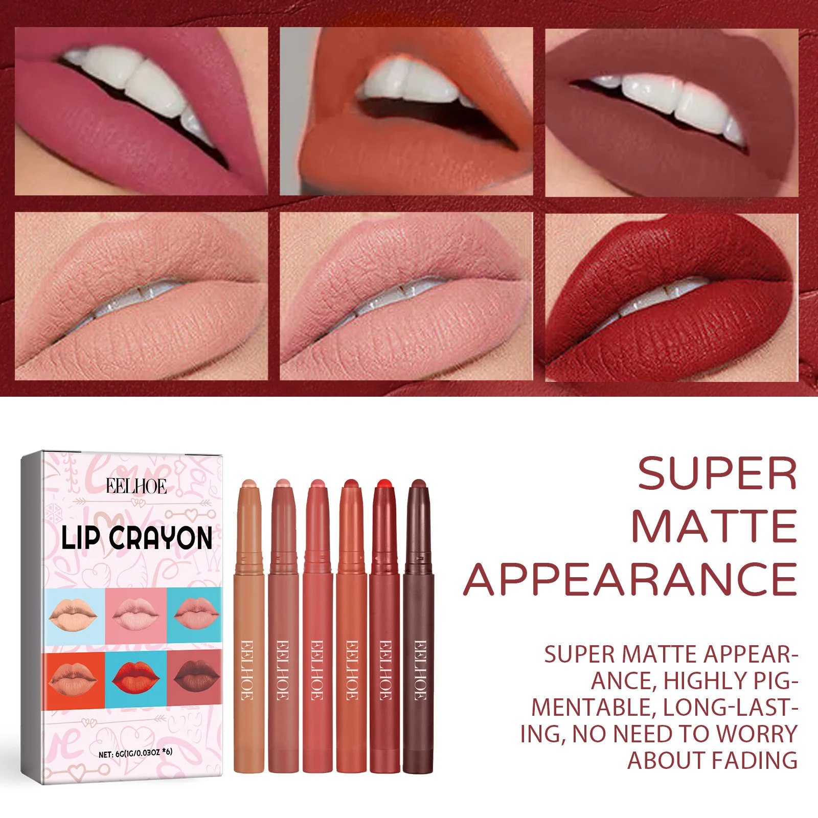 Waterproof Matte 6 Colors Lip Liner Pencil Lipstick Long Lasting Sexy Lip Tint Non-stick Cup Moisturising Lips Makeup Cosmetic 250716