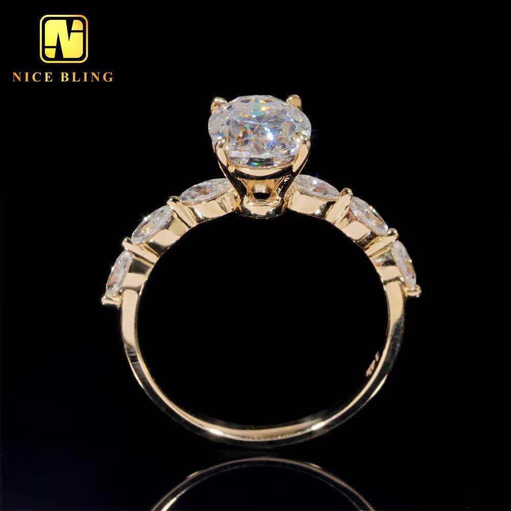 Trendy Oval Marquise Cut Diamond Wedding Rings Women 14K Yellow Gold VVS Moissanite Engagement Ring for Women