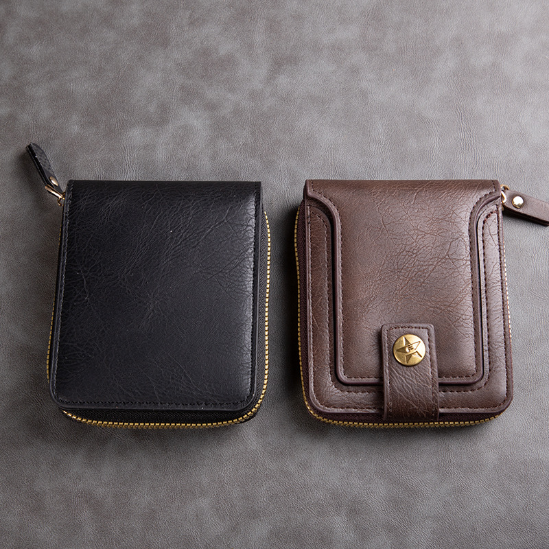 Designer Quality Men Short Wallet European And American Fashion Multifunctional Retro Horizontal Coin Purse Zipper Buckle Card Holder Luxury Wallet Me