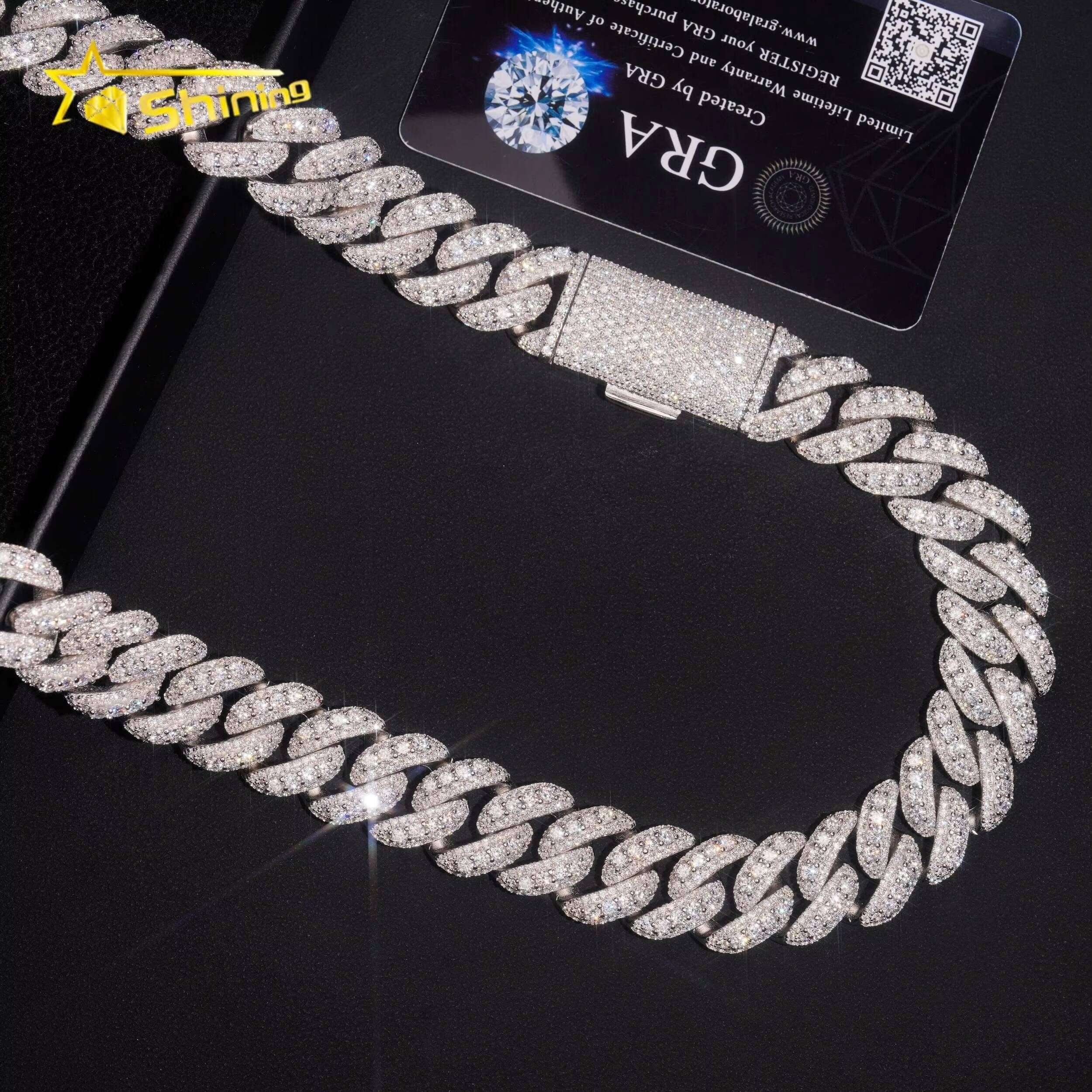 High Quality Hip Hop Jewelry 925 Silver Moissanite Diamond VVS 18mm Mens Iced Out Cuban Link Chain