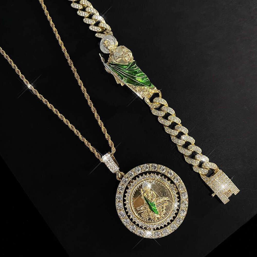 New St. Jude Necklace for Men and Women Fashion Alloy Rhinestone Pendant Exquisite Set