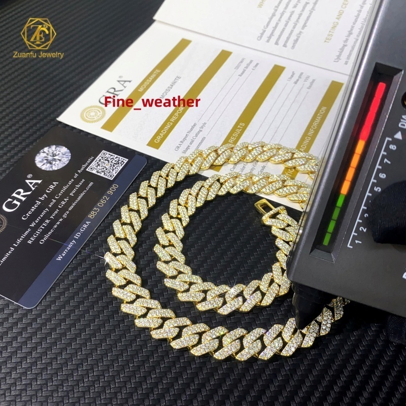 925 Sterling Silver Moissanite Cuban Chain Factory Price Bling Hip Hop Jewelry Iced Out Vvs Moissanite Cuban Link Chain