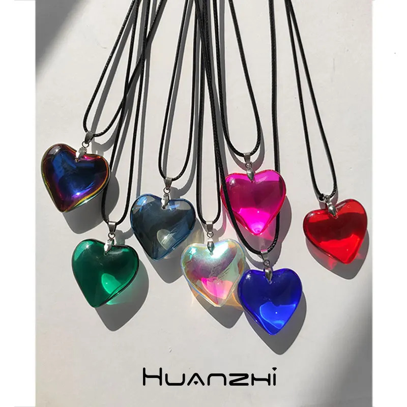 Exaggerated Personality Colorful Laser Love Heart Pendant Necklace for Women Girl Y2K Summer Couple Jewelry HUANZHI 250715