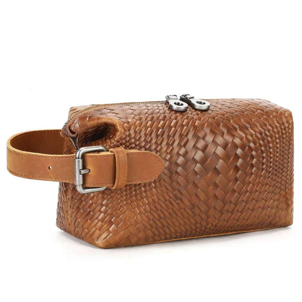 Genuine Leather Hand-Woven Clutch Men's Large Capacity Portable Handbag Storage Bag