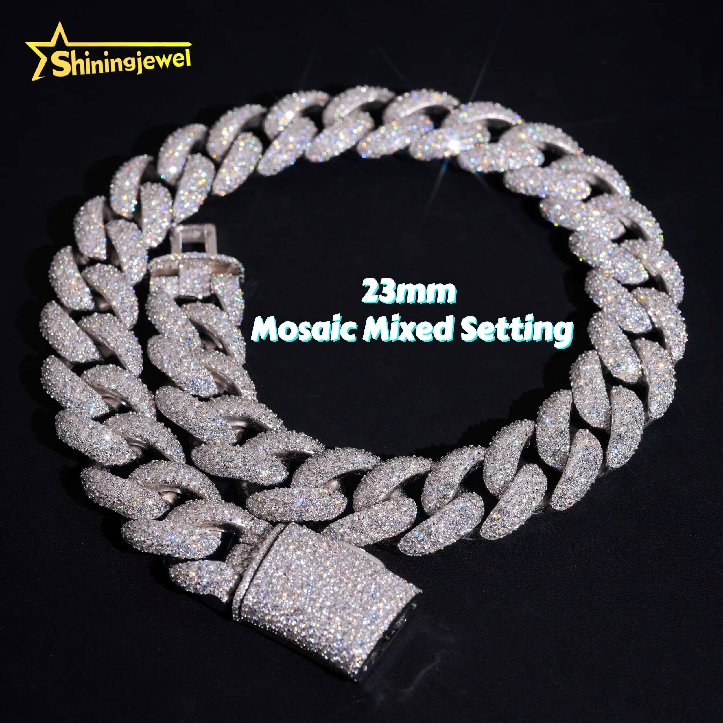 Luxury Chunky Mosaic 23mm Cuban Links Top Quality Chunky Heavy Rapper Jewelry Iced Out Moissanite Diamond Cuban Link Chain
