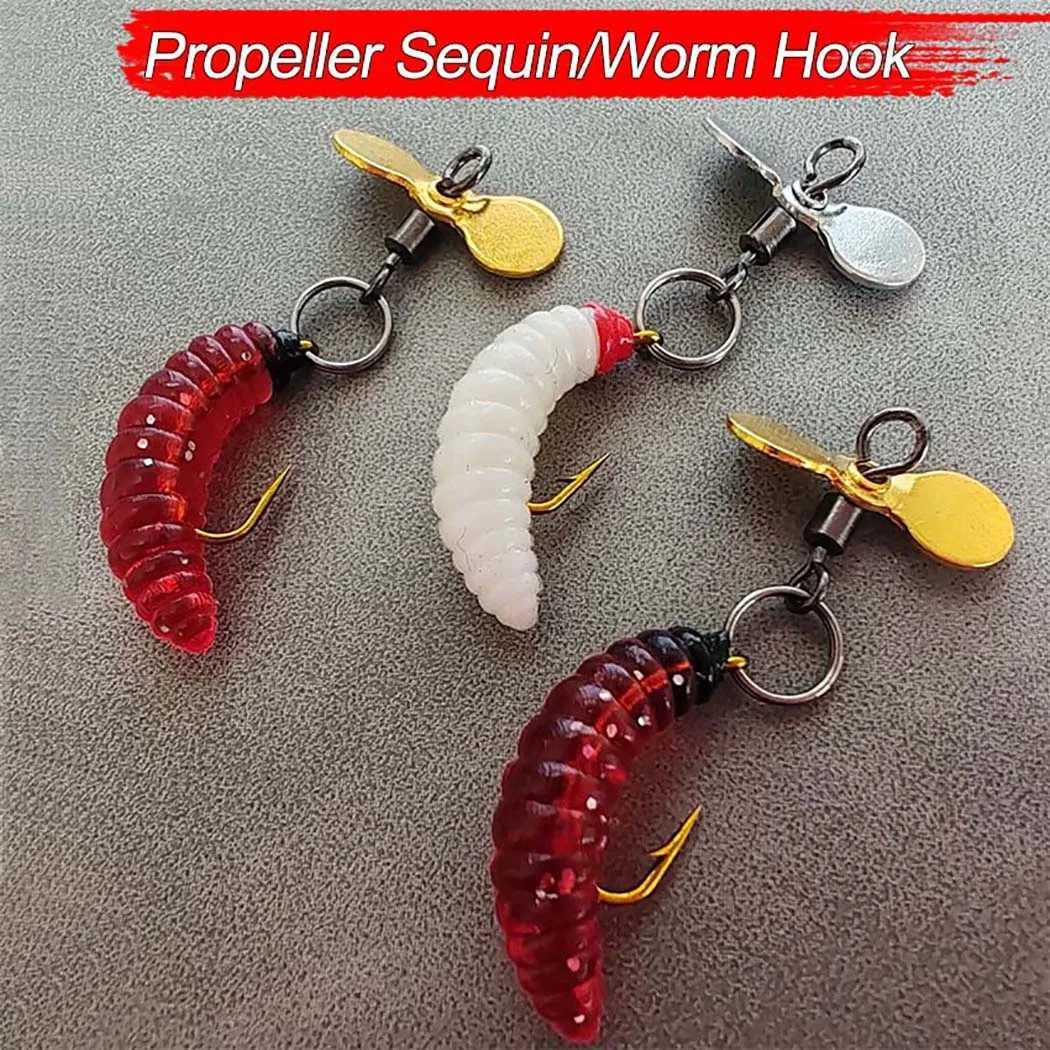 5Pcs/Box Propeller Worm Fishing Lure Spinner Spinning Bait Rotating Blade Sequin Bionic Fish Lure Z250717