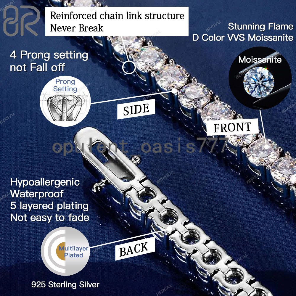 Wholesale 14K 18K VVS Moissanite Diamond Tennis Chain Necklace Dropshipping 3mm 4mm 5mm Silver Fine Jewelry Bracelet Men Women