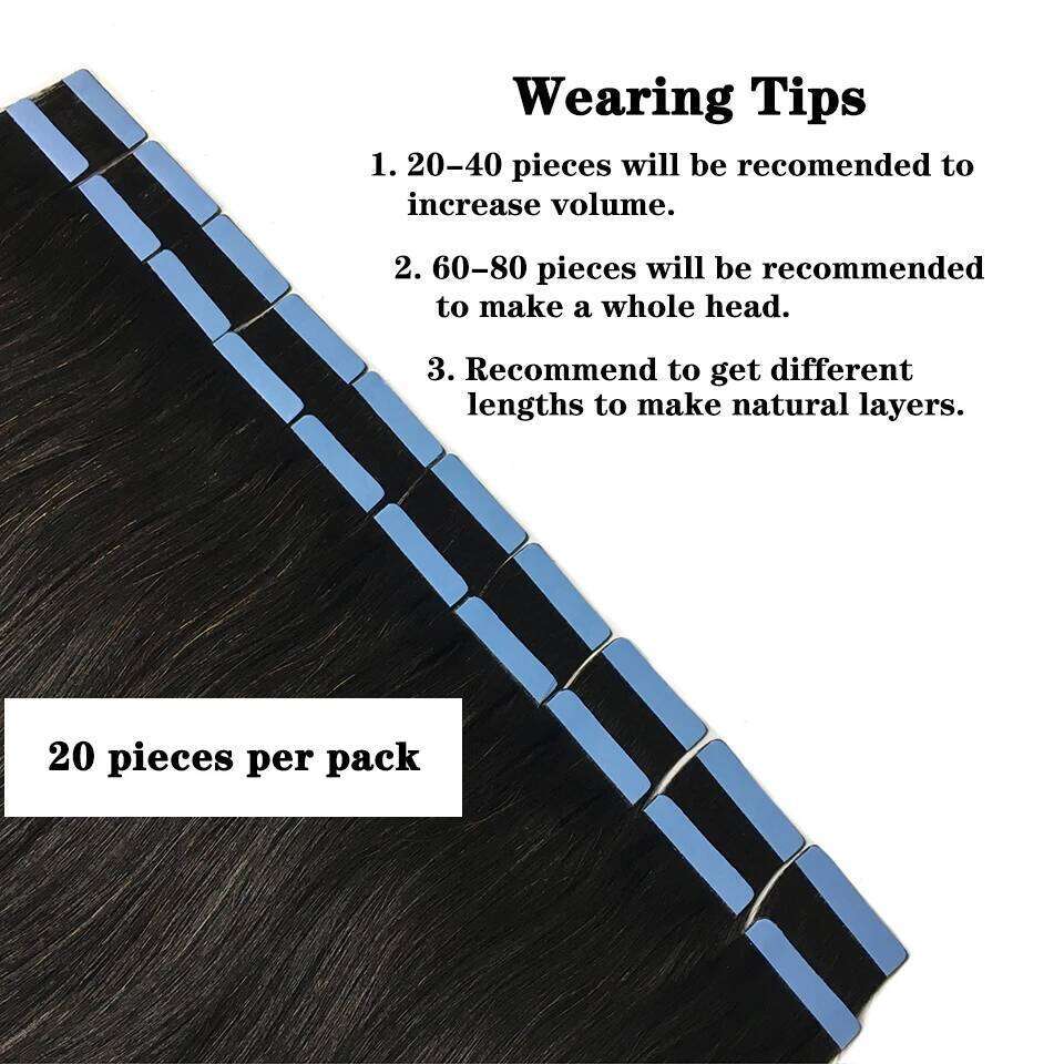 Tape In 100% Real Remy Brazilian Human Hair Straight Extensions Skin Weft Adhesive Glue On Salon Quality For Woman
