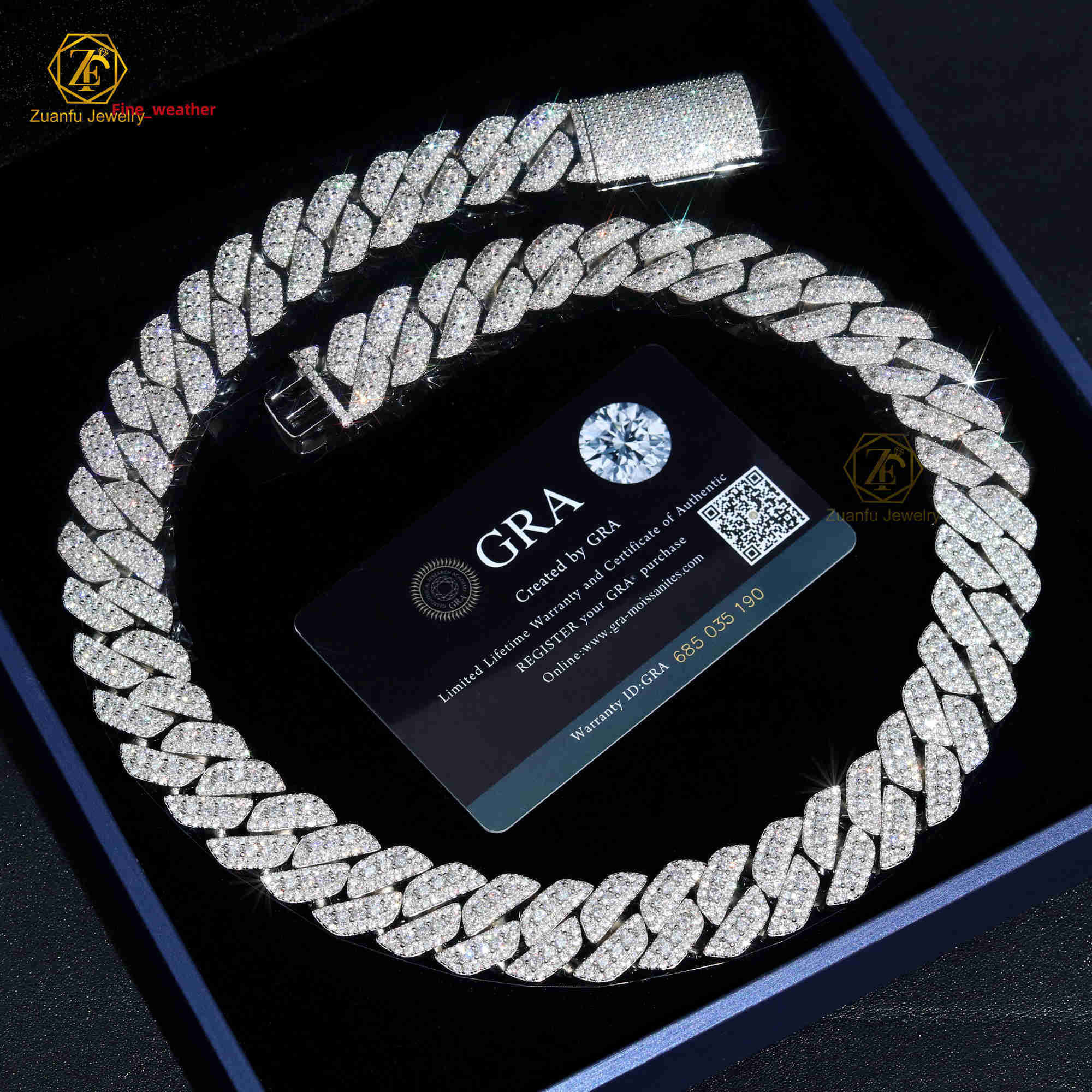 18MM Width Fine Jewelry Men Necklace Sterling Silver 925 Iced Out Moissanite Hip Hop Iced Out Cuban Link Chain