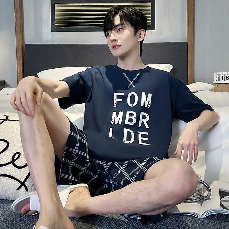 00% Cotton Mens Pajamas Set Sleepwear Summer Loungewear Cotton Mens Pajama Short Sleeves Homewear Gentleman Minimalist Pajamas W250717