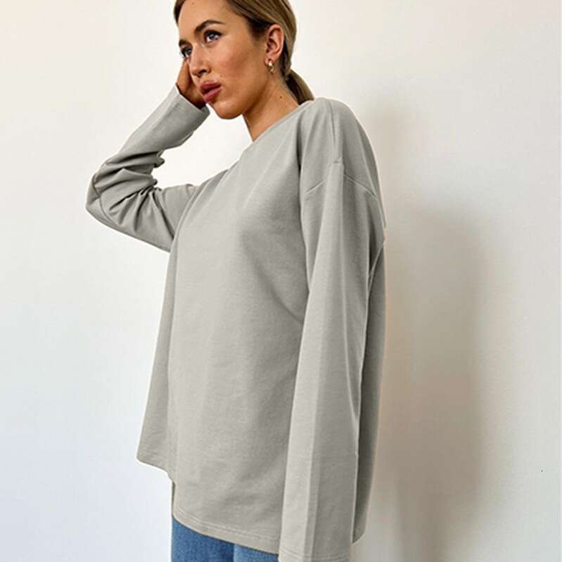 Spring And Autumn New Solid Color Long Sleeve T-Shirt Women's Loose Basic Casual Cotton Top 3317B B5