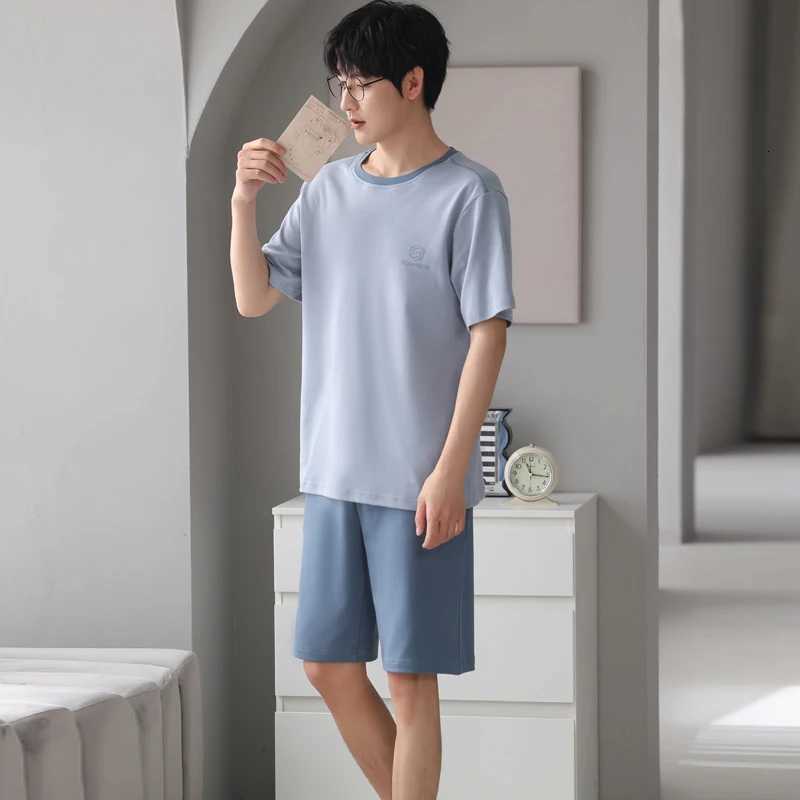 2Pcs Cotton Mens Pajamas Set Summer Breathable Short Sleeve Mens Homewear Big Size L-3XL Mens Sleepwear Casual Mens Pajamas W250717