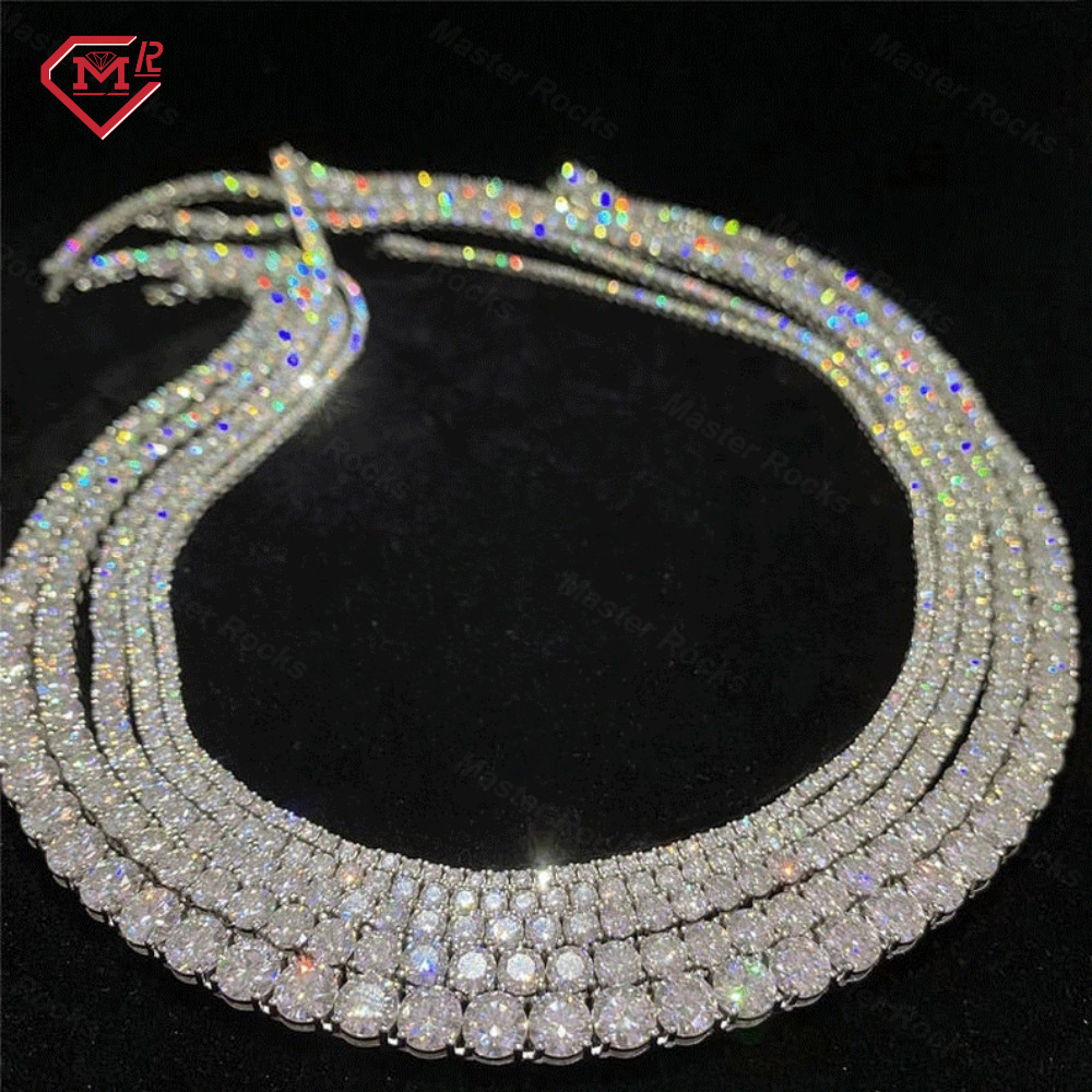 Wholesale Full Size 2-6mm Iced Out Tennis Chain 925 Silver Vvs Diamond Mens Moissanite Tennis Necklace