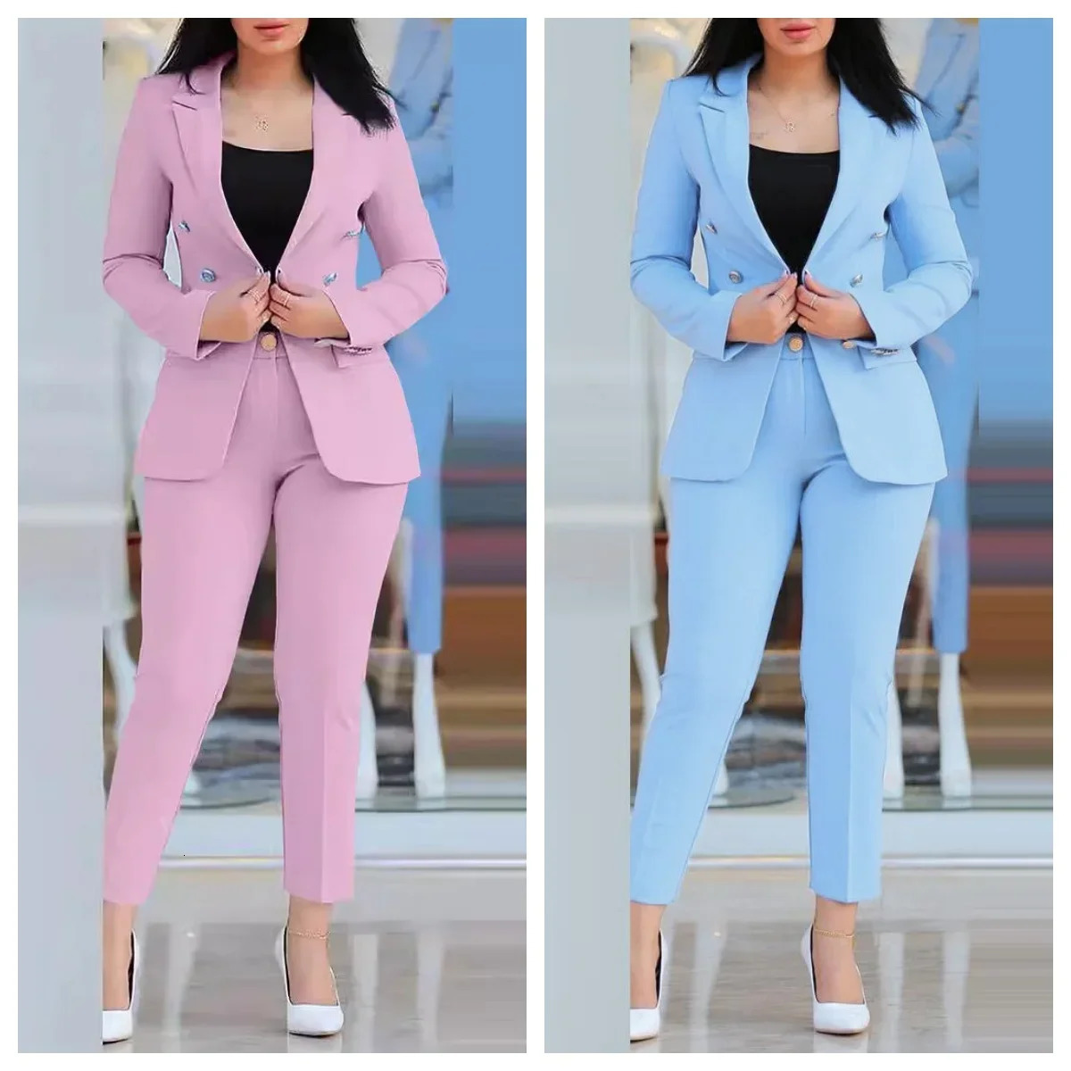 Sets for Women 2 Pieces Autumn Fashion Notched Neck Long Sleeve Blazer Elegant High Waist Work Pants Set Office Lady 250714