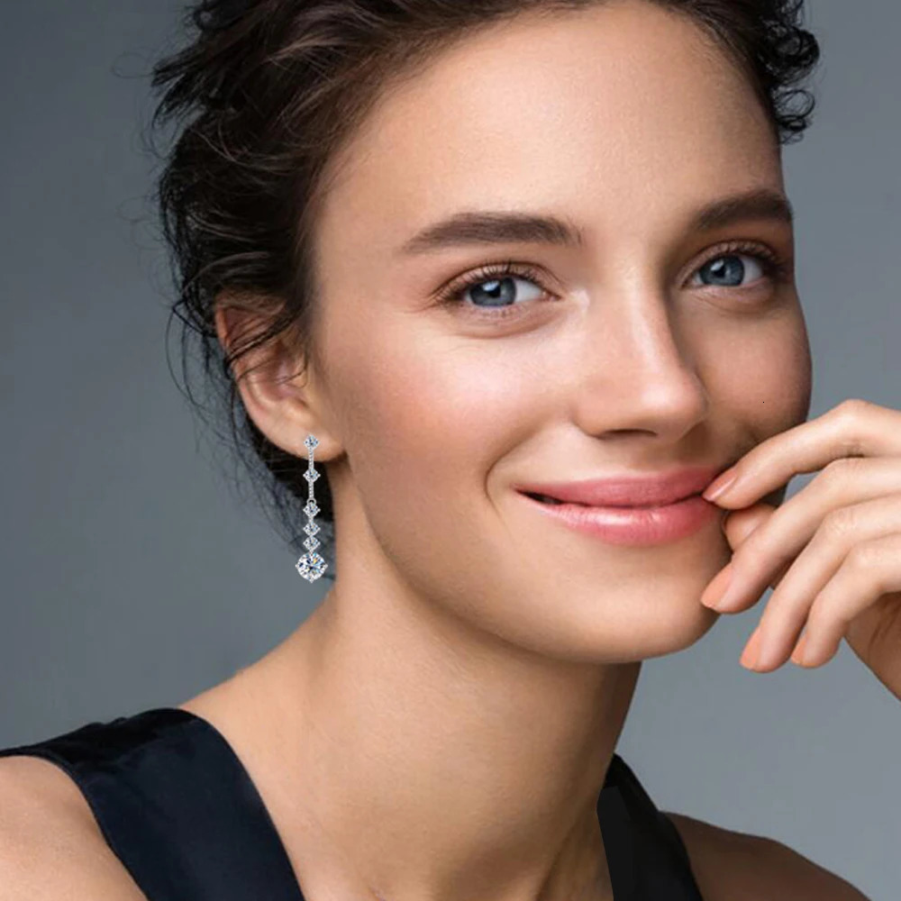 Real Long Tassel Earrings For Women Orginal 925 Silver Plate Pt950 3CT Lab Diamond Beating Heart Earring With GRA 250716