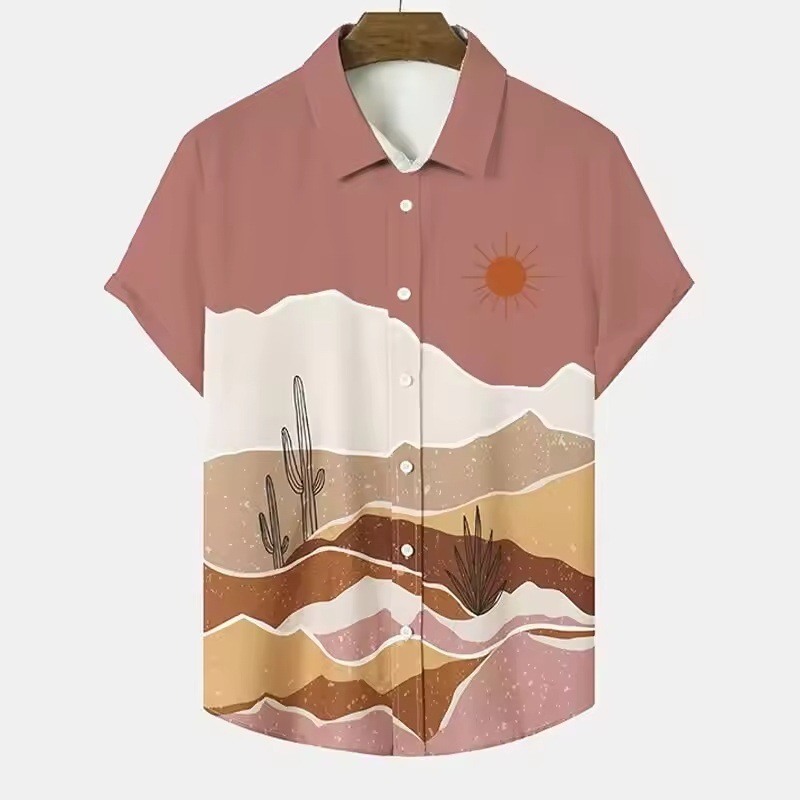 Men's Casual Shirts Desert Cactus Shirt For Men 3D Print Summer Hawaiian Harajuku Fashion Top Blouse Short Sleeves Street Vacation Beachwear