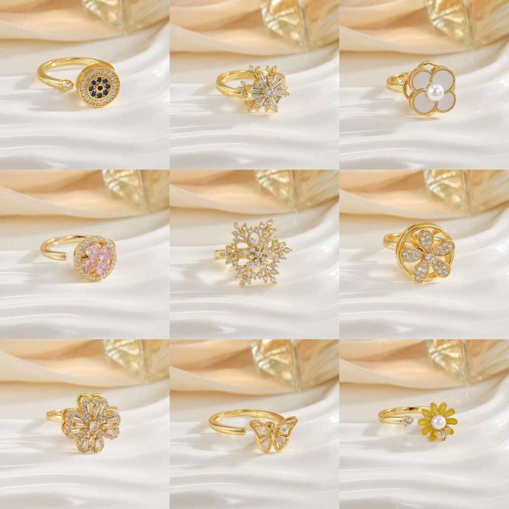 Rotating For Women With Micro Pave Zircon, Elegant And Cool Style, High-End Feel, Versatile Full Diamond Round Ring Jewelry 8C8
