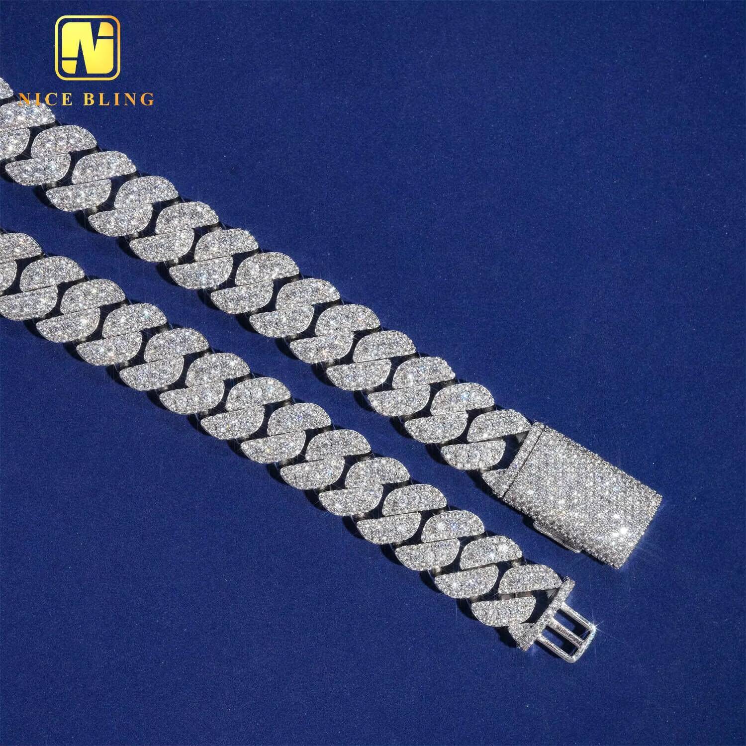 Wholesale Luxury Hip Hop Jewelry Necklace Iced Out Lab Diamond Moissanite Silver Cuban Link Chain