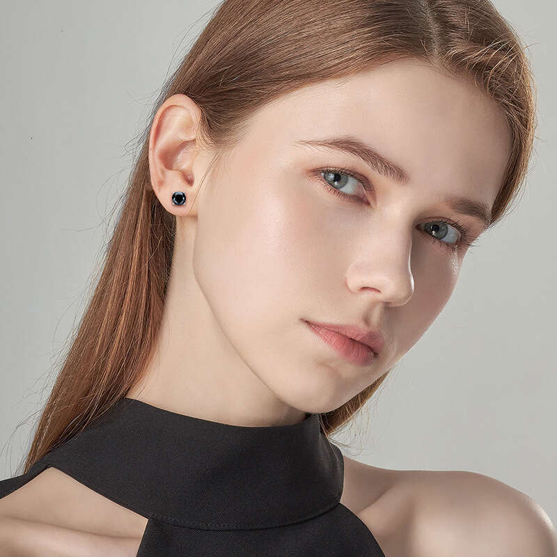 Fashion Personality Trendy Unisex Sier Gold Plated Black Moissanite Earrings 261