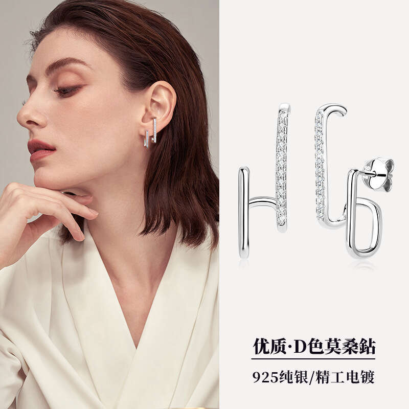 Niche Design Fashionable Personality Geometric Earrings For Women Moissanite High-End Feel Pure Sier Gold-Plated Ear Jewelry 1D5