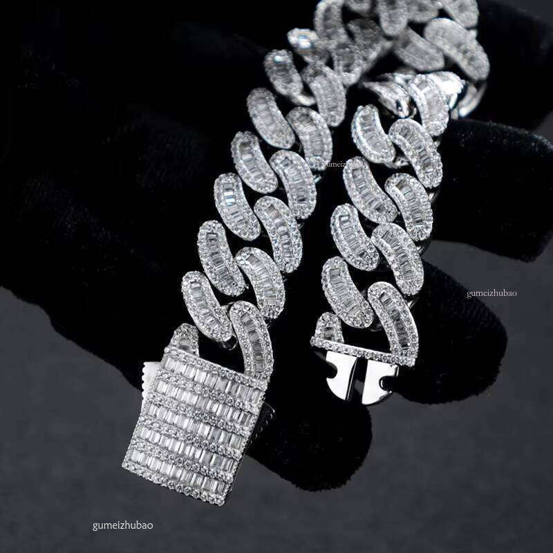 Hip hop braceletTop jewelry bracelet necklaceCustom 16mm Vvs Moissanite Iced Out Dia Necklace Arc Sterling Sier Baguette Cuban Chain