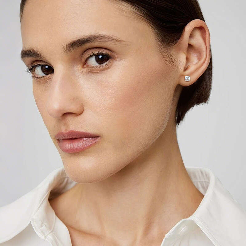 Fashion Fresh Versatile Square S Pure Sier Sleepable Small Sugar Cube Moissanite Earrings For Women 2F8