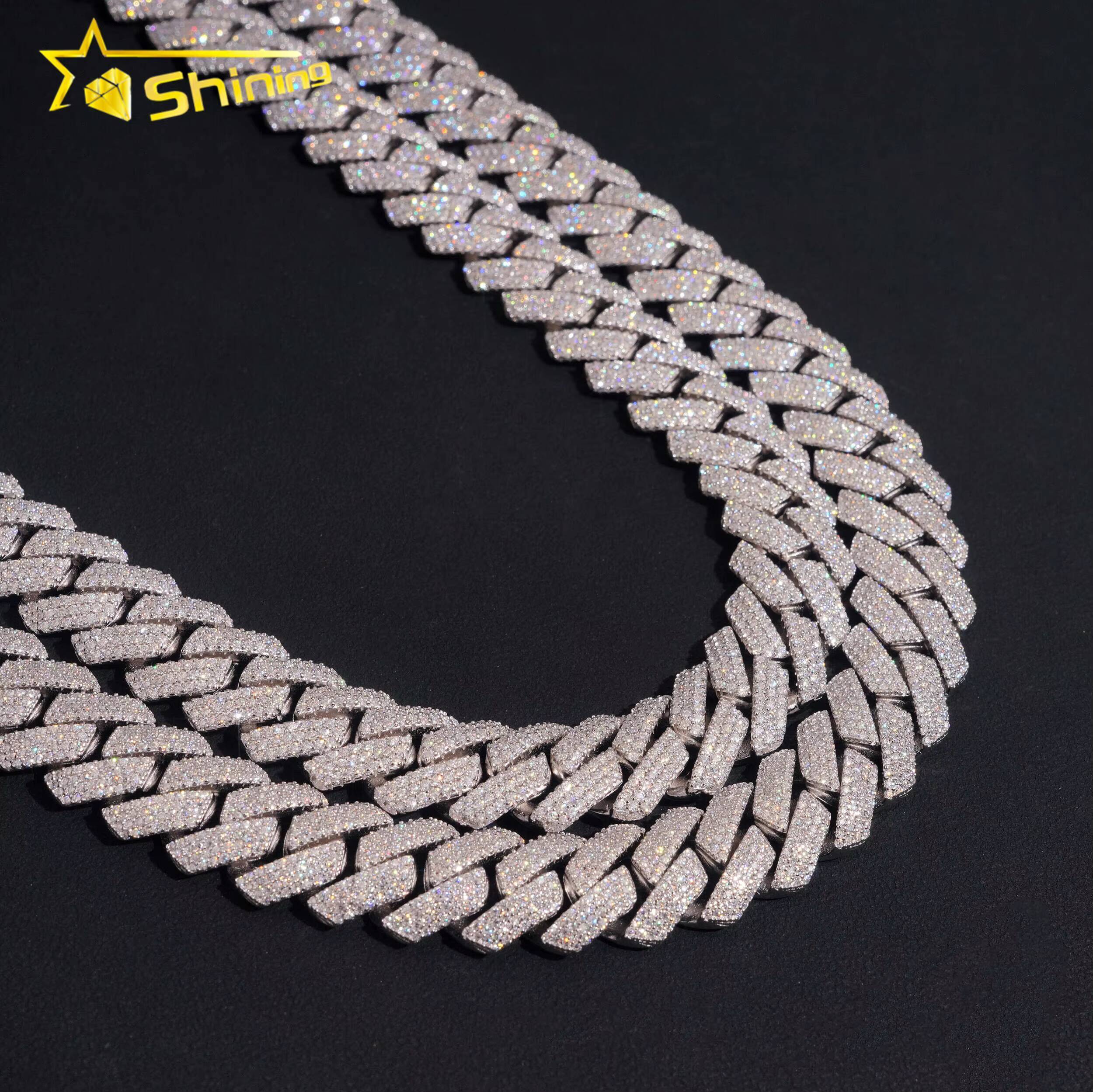Hip Hop Jewelry 15mm 3 Rows 4 Rows Chain 925 Sterling Silver GRA Certificate Iced Out Necklace Moissanite Cuban Link Chain