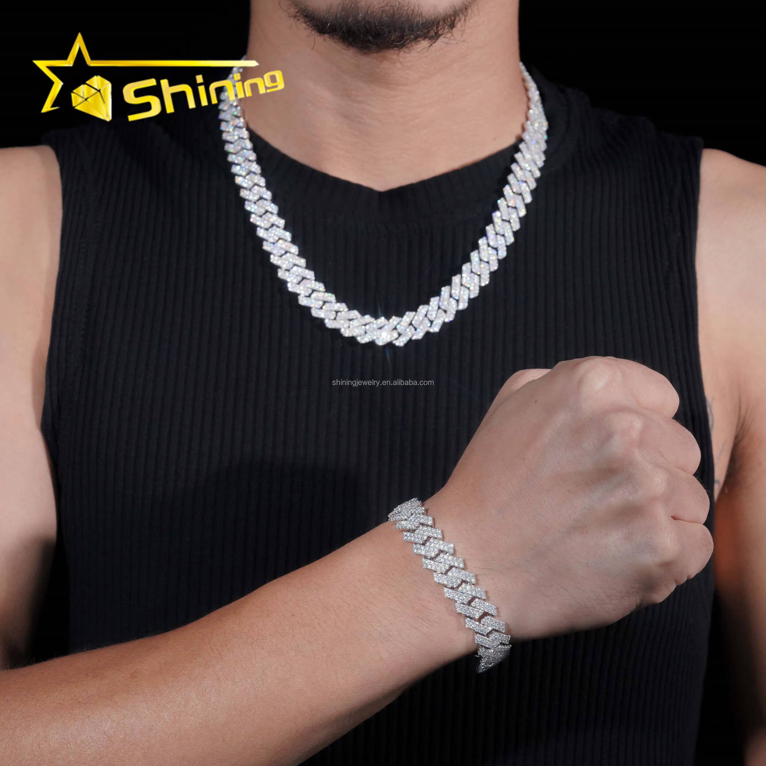 Stock Hot Selling Pass Diamond Tester GRA Certificate 13mm Iced Out Moissanite Cuban Link Chain S925 Hip Hop Miami Cuban Chain