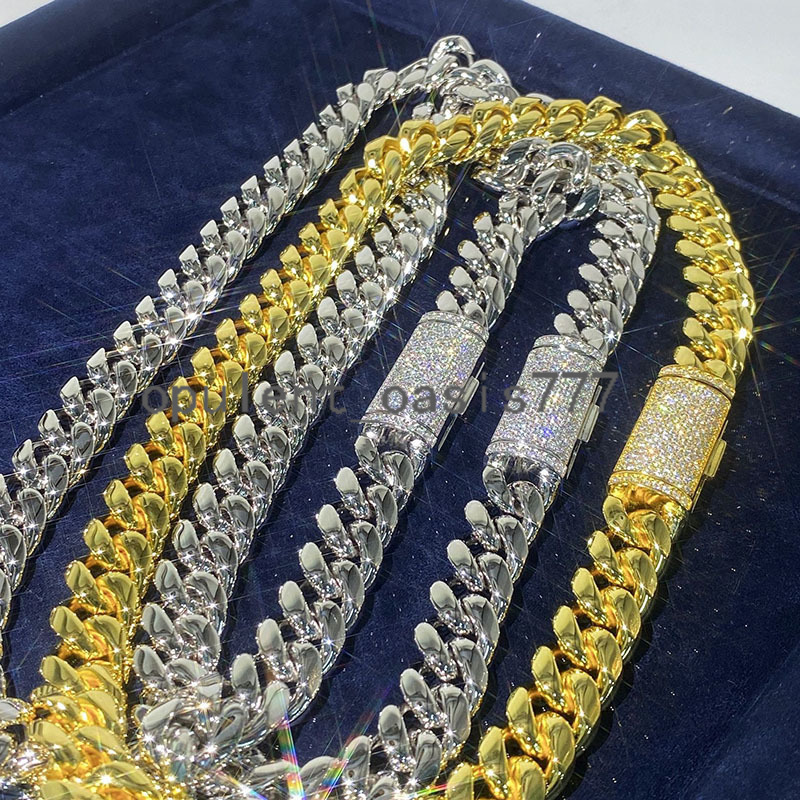 Real Gold Plating Trendy 925 Silver Necklace Moissanite Cuban Link Chain Hip Hop Jewelry Iced Out Cuban Chain