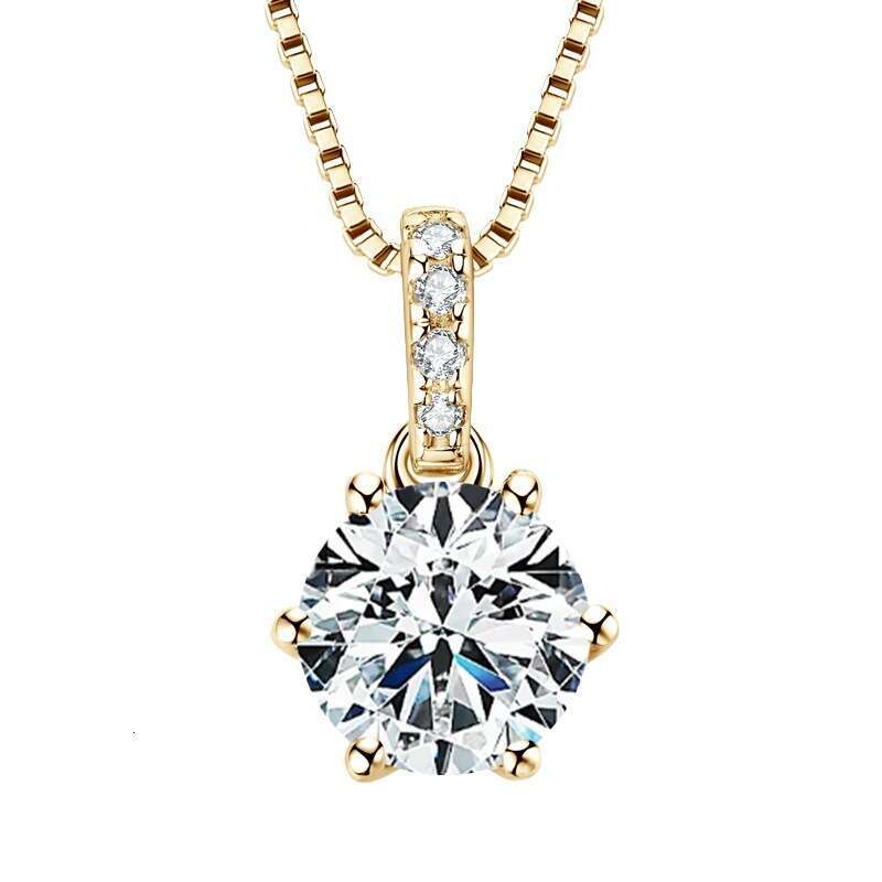 Live Classic Six-Prong D Color Moissanite Necklace For Women Sier Net Red Versatile Pendant Jewelry 521