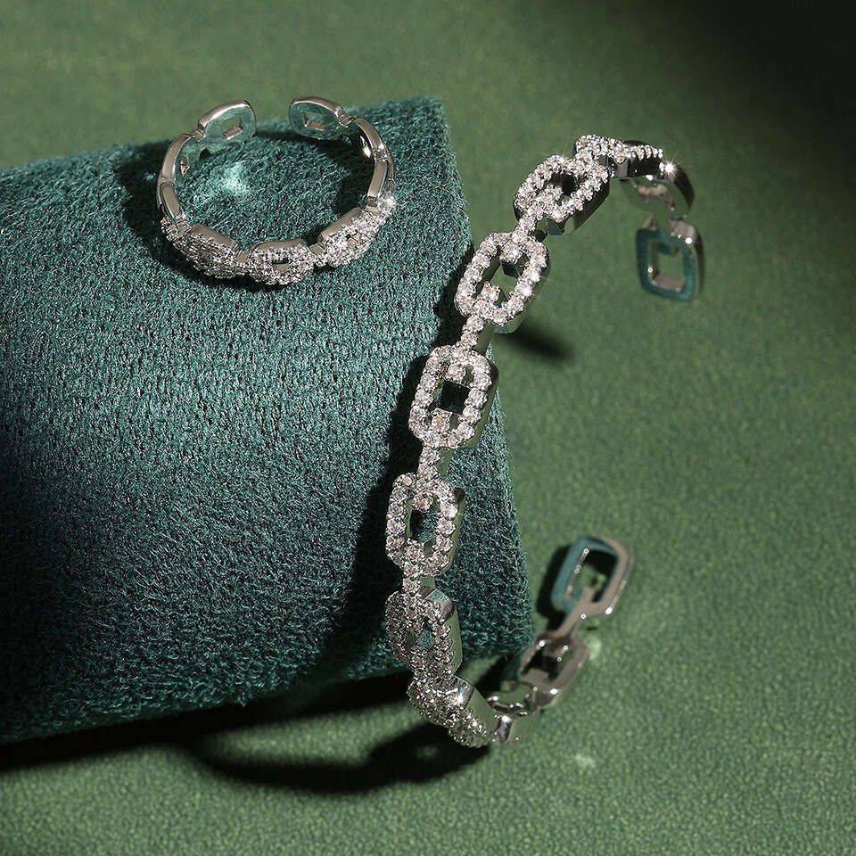 Inlaid Dia Hollow Niche Design Korean Ins Style Classic Fashion Creative Bracelet Ring Set